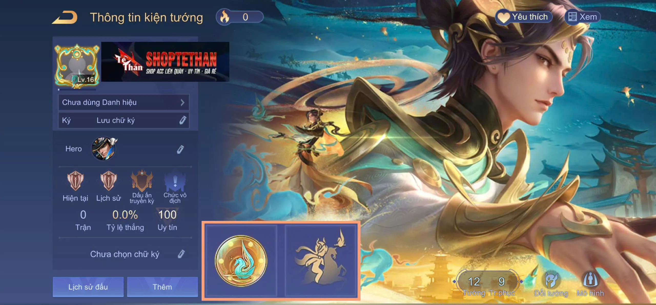 (SALE TẾT) ACC REG: Valhein Mã Hành Vạn Lý, có nút bấm, sẵn tướng, free đổi tên, trắng thông tin